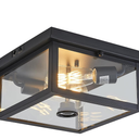 Adjustable Motion Sensor Ceiling Light Fixture Outdoor Modern Design of Squares Flush Mount 2-Light Textured Black with Clear Glass for Your Porch,Garage,Patio,Hallway,Front and Back Yards