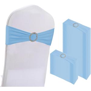 100PCS Spandex Stretch Chair Sashes Bows Elastic Chair Cover Bands Ties with Buckle Slider for Wedding Party Reception Events Universal Ceremony Banquet Decorations(Baby Blue)