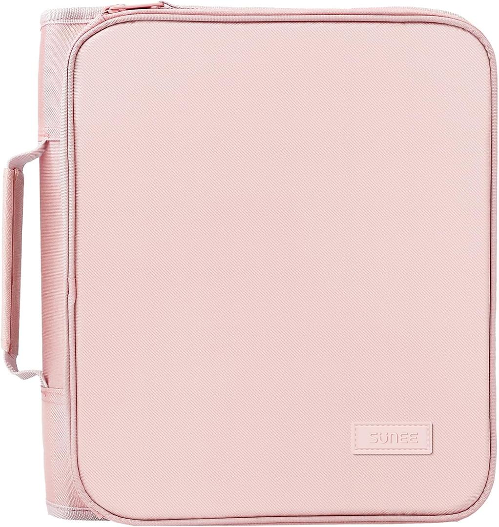 SUNEE Zippered Binder Bag with Handle, 2-Inch 3-Ring O-Ring, 500-Sheet Capacity, Includes Zip Pocket, 5-Tab Expanding File Folder, Multi-Pocket Organizer Binder for Middle School, Pink Lotus