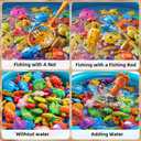 NIPLOOOW Pool Fishing Toys Games, Water Table Bathtub Toy with Inflatable Pool Pole Rod Net Plastic Floating Fish, Birthday Gifts for Kids Age 3 4 5 6 Year Old,Kids Outdoor Toys, Small