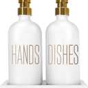 Soap Dispenser Set, Contains Hand Soap Dispenser and Dish Soap Dispenser for Kitchen， Glass Soap Dispenser with Stainless Steel Pump, for Luxury Gold Kitchen Counter Decor (White）