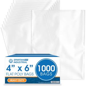 Spartan Industrial - 4 X 6 (1000 Count) 2 Mil Heavy Duty Flat Open End Clear Plastic Poly Bags - For Packaging Party Favors, Photos, Cosmetics (Bags DO NOT Have Seal & DO NOT Have Prints)