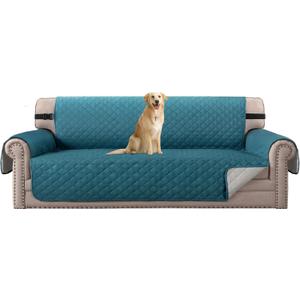 H.VERSAILTEX Reversible Quilted Sofa Cover Water Resistant Sofa Slipcover Washable Couch Cover with Non Slip Elastic Strap Furniture Protector for Kids, Dogs, Pets(Oversized Sofa, Dark Teal/Beige)