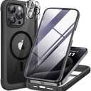 Miracase Magnetic for iPhone 15 Pro Max Case 6.7'' [Compatible with Magsafe] Full-Body Drop Proof Bumper Phone Case for iPhone 15 Pro Max with Built-in 9H Tempered Glass Screen Protector,Black