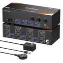 KVM Switch 3 Monitors 3 Computers 8K@60Hz/4K@120Hz, HDMI DP KVM Switches for 3 PC Sharing Triple Monitor and Keyboard Mouse with Power Adapter, Wired Extend Controller and USB3.0 Cables