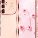 NITITOP Compatible with Samsung Galaxy A14 4G/5G Case Cute Luxury Women Girls Men with Love Heart Electroplated Pattern Curly Wave Frame Raised Camera Shockproof Protection Cover-Pink