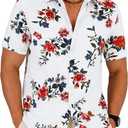TIXMIE Mens Cotton Hawaiian Shirt - Casual Short Sleeve Button Down Shirts, Tropical Floral Shirt for Summer Beach Vacation Party Whitered M