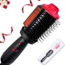 Heated Comb & 4-in-1 Blow Dryer Brush Hair Straightener Brush - Dual Mode Hot Air Styler for Drying, Straightening, Curling & Volumizing All Hair Types, Ceramic Ionic Technology (Red)