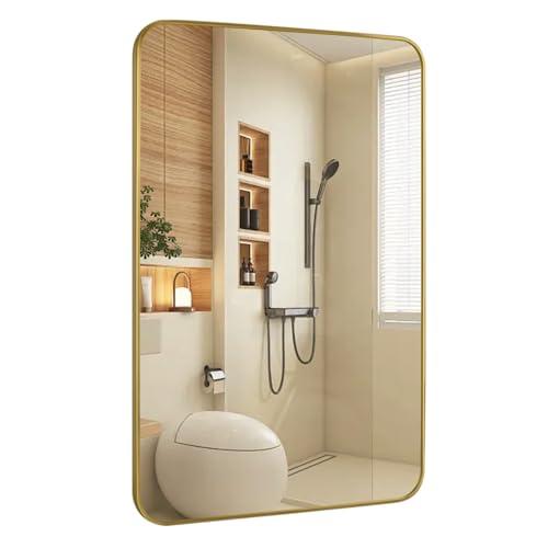 bolrok Gold Wall Mirror for Bathroom 24X36 Inch Stainless Steel Metal Frame Bathroom Vanity Mirror Rounded Rectangle Mirror Rustproof for Entryway, Living Room Hangs Vertically or Horizontally