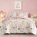 Kaleido Space Twin Comforter Set for Girls Kids - 5 Pieces Pastel Garden Patterns Twin Bedding Sets for Girls Teen, Soft Cozy Bed in A Bag with Sheets