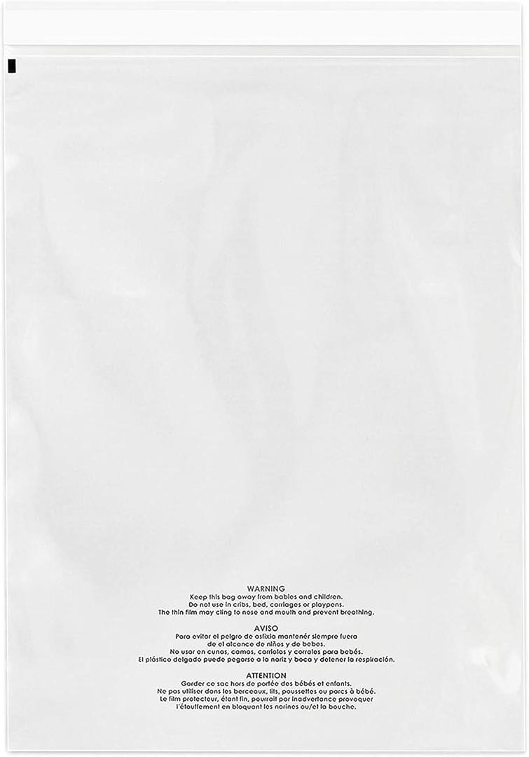 Poly Bags With Suffocation Warning 14x20-100 Count - Self Seal Clear Bags Strong Adhesive Shipping Bags for Clothes - Permanent Adhesive - Clear Packaging Bags for Storage, Retail, Warehouse