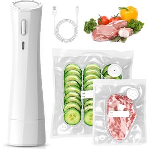 Handheld Vacuum Sealer for Food Storage: Portable Vacuum Sealing Machine with 30 Vacuum Bags - USB Rechargeable Cordless Food Sealer Saver for 5X Preservation