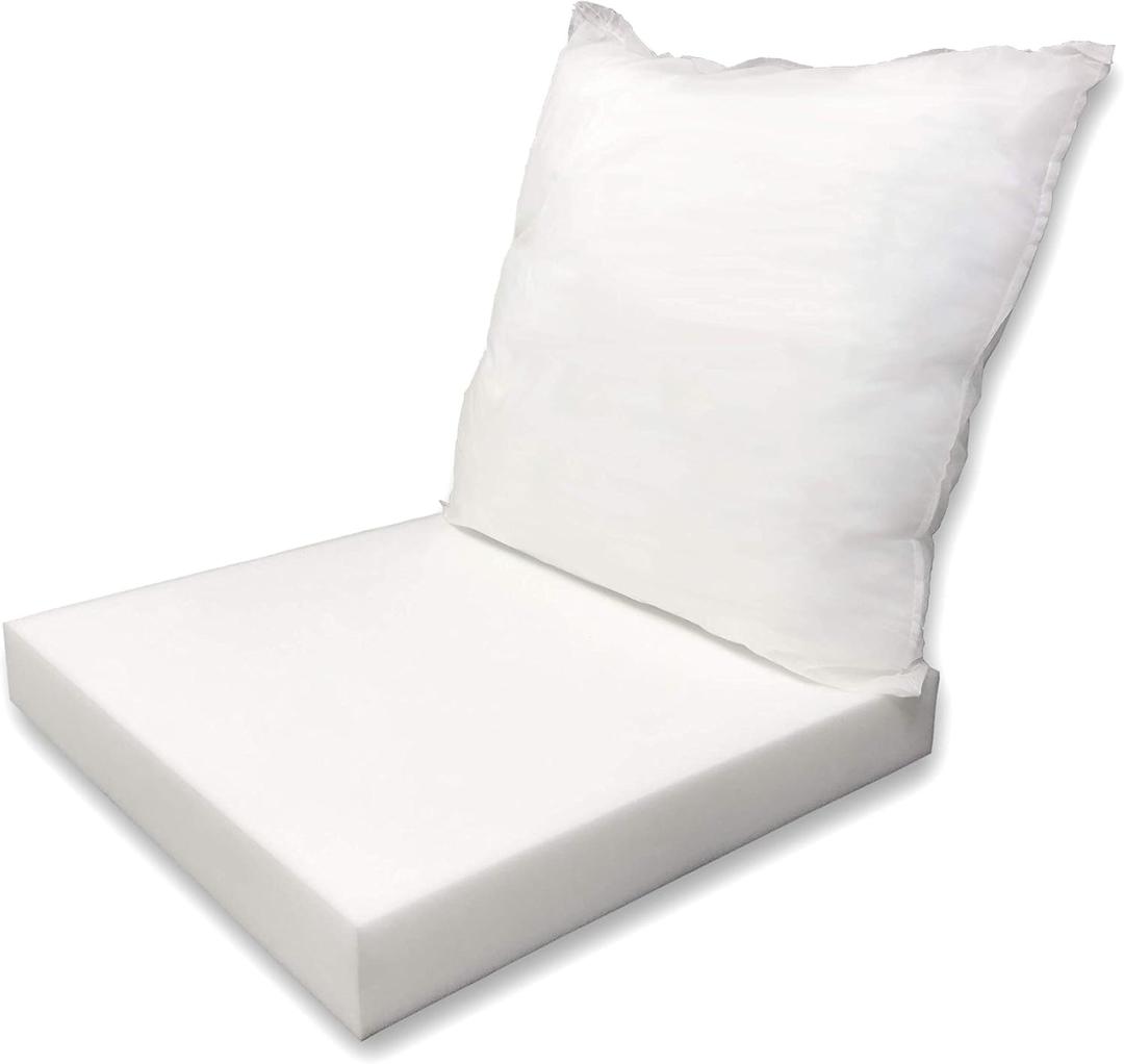 Foamma 6" x 28" x 28" Cushion and 24" x 24" Pillow Insert Set, High Density Upholstery Foam Cushion, Microfiber Polyester Filled Pillow Insert, Cover Not Included