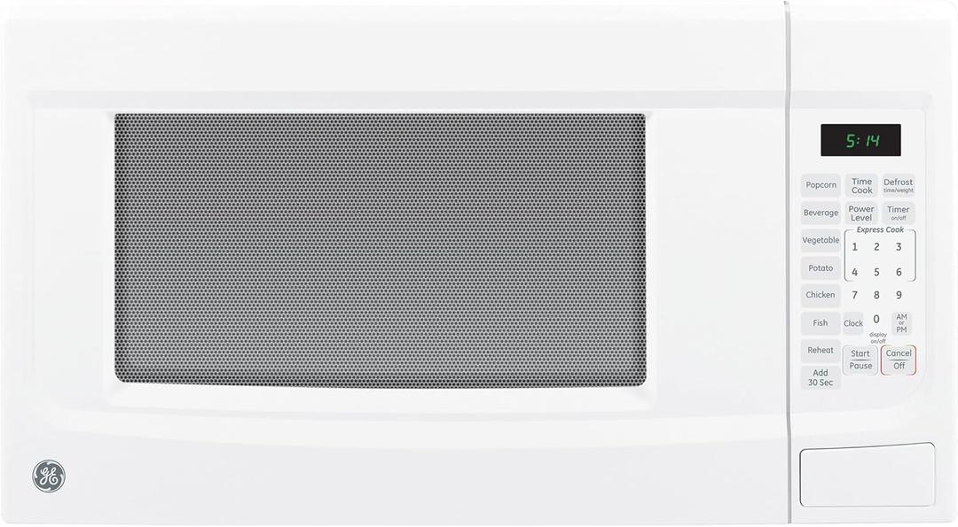 GE Countertop Microwave Oven, 1.7 Cubic Ft., 1,100-watt Capacity, 7 Auto Cooking Settings, Child-Lock Technology, Kitchen Essentials for the Countertop, Dorm Room or Apartment, White