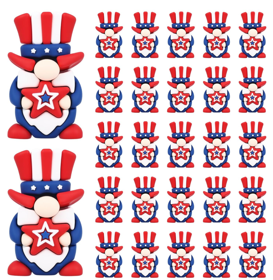 50 Pcs Mini 4th of July Patriotic Gnomes Figurines Tiny Independence Day Rubber Figurine Ornaments Little Red White Blue USA Flag Gnome to Hide for Memorial Day Craft Home Decorations