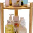GOBAM Bamboo Shower Corner Caddy, Large - 2 Tier Standing Shower Stand for Shampoo, Conditioner, Lotion, Soap - Caddy Organizer for Kitchen, Bedroom, or Office