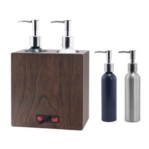 Elitzia Walnut Wood Massage Oil Warmer Independent Dual-Bottle Heating Control with 4 Massage Oil Pump Bottles Lotion Warmer Dispenser Heated 122-140F Suitable for Salon Spa ETOH02 (Brown)