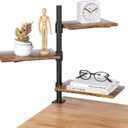 Clamp On Desk Shelf 3-Tier, Adjustable Height Wood Shelving Unit for Office Desk Gaming Accessories, 360 Rotatable Storage Tray, Desktop Book Organizer Storage Rack, Shelf for Top of Desk