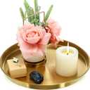 Thenshop 1 Pcs 12 Inch Gold Round Serving Tray Stainless Steel Circle Decorative Vanity Gold Plate Metal Jewelry Makeup Organizer Dishes for Gift Wedding Coffee Table Bathroom Dessert Christmas