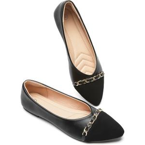 BABUDOG Women's Black Flats Shoes,White Dress Shoes for Women,Crimping Faux Suede Ballet Flats Comfortable (8)