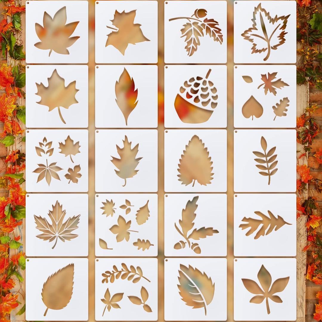 Tinlade 20 Pcs Fall Leaf Stencils Reusable Plastic Templates Leaf, Leaves