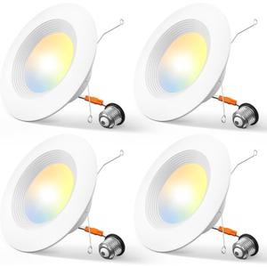 Amico 4 Pack 5/6 inch 5CCT LED Recessed Lighting, Dimmable, 12.5W=100W, 950LM, 2700K/3000K/4000K/5000K/6000K Selectable, Retrofit Can Lights with Baffle Trim, IC Rated - ETL & FCC, White