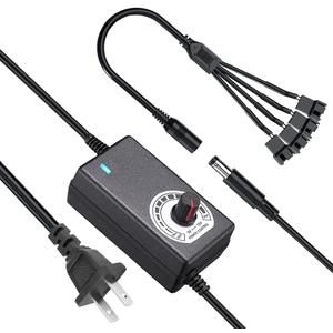 Delinx 36W 12V PC Fan Power Supply,4 Cooling Fan Speed Controller,100-240vAC to 3-12vDC Adjustable 3A Power Adapter,with Fan Splitter Cable,DC Female to 4 x 3/4 Pin, Multi-Functional