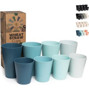 Grow Forward Premium Wheat Straw Cups - 13 & 20 oz Unbreakable BPA Free Hard Plastic Cups – Reusable Lightweight Plastic Drinking Glasses for Kitchen, Outdoor, Water, Camping, RV - Seascape