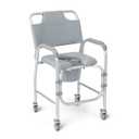 Medline Aluminum Padded Shower Chair Commode with 4 Locking Casters, 300 lbs. Capacity For Restroom, Bathroom & Wheelchair Transfer to Toilet, 1 Ct.