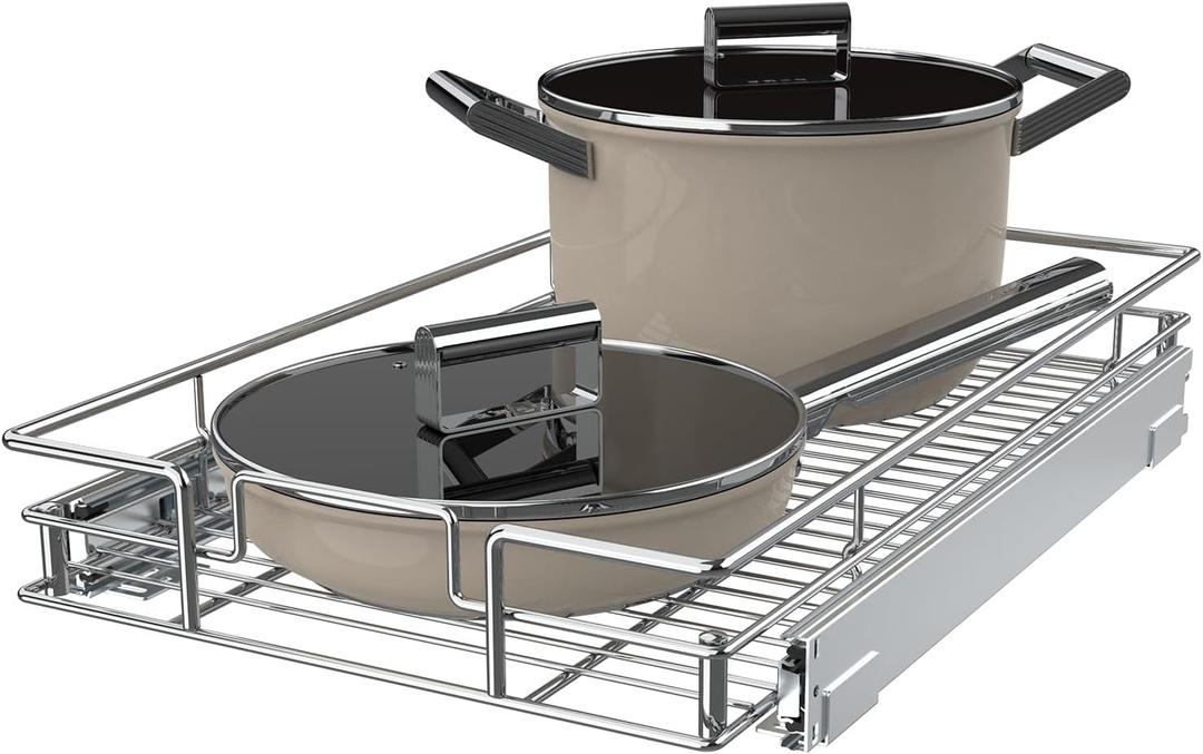 Pulloutor Pull Out Cabinet Organizer,Slide Out Kitchen Cabinet Storage Shelf and Drawer Organizer NEED 18" W and 22" D Cabinet, Chrome Finish (17 * 21 in)