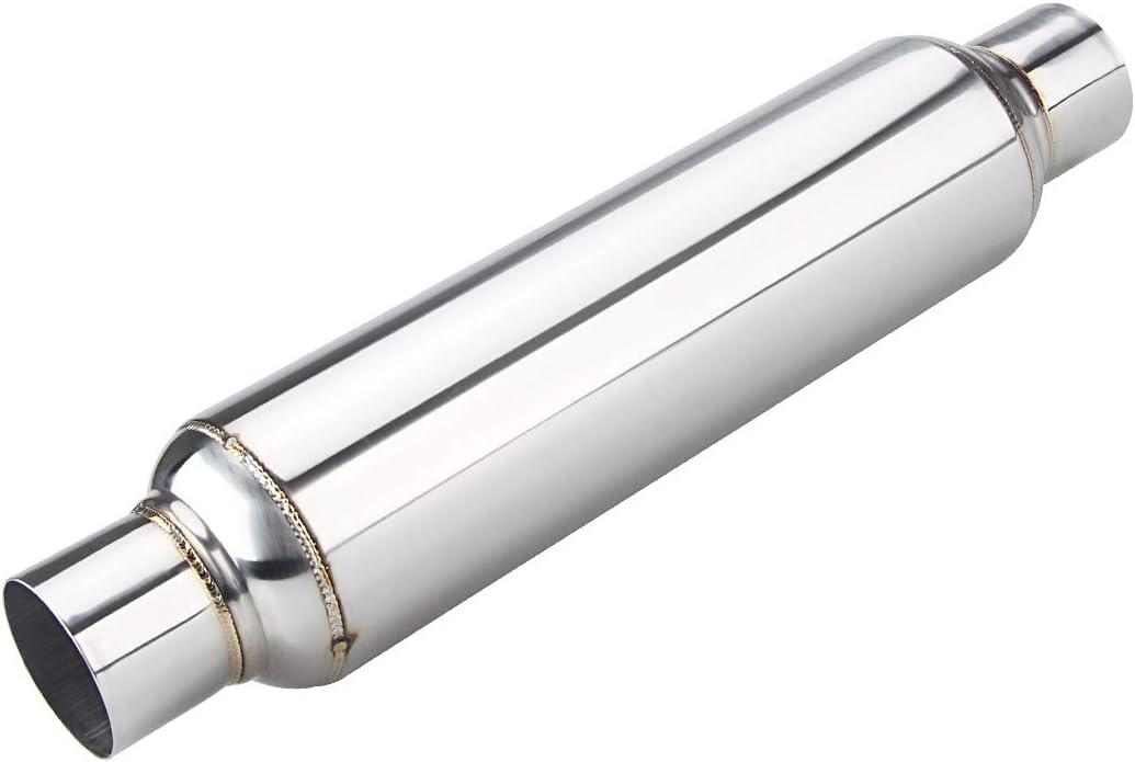 LCGP Universal Muffler 2.5" Inlet & Outlet 19'' Overall Length,Straight Through Design, Stainless Steel Resonator (silver)