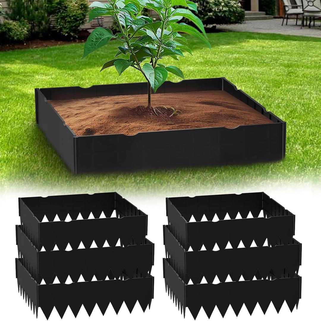 Planting Grow Rings, Garden Landscape Edging Border Ring, Square 16 Inch, Perfect for Deep Watering Veggies Herbs & Flowers, Protection and Edging of Garden Plants, Pack of 6, Black
