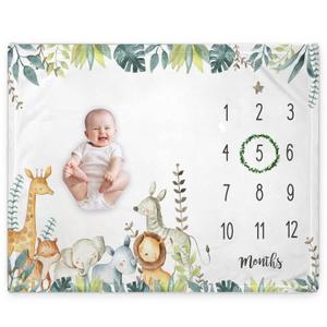 Popfavors, Yuzioey Safari Baby Monthly Milestone Blanket - Jungle Animals Growth Chart for Nursery Decor - White, 50Inx40In - Includes Marker