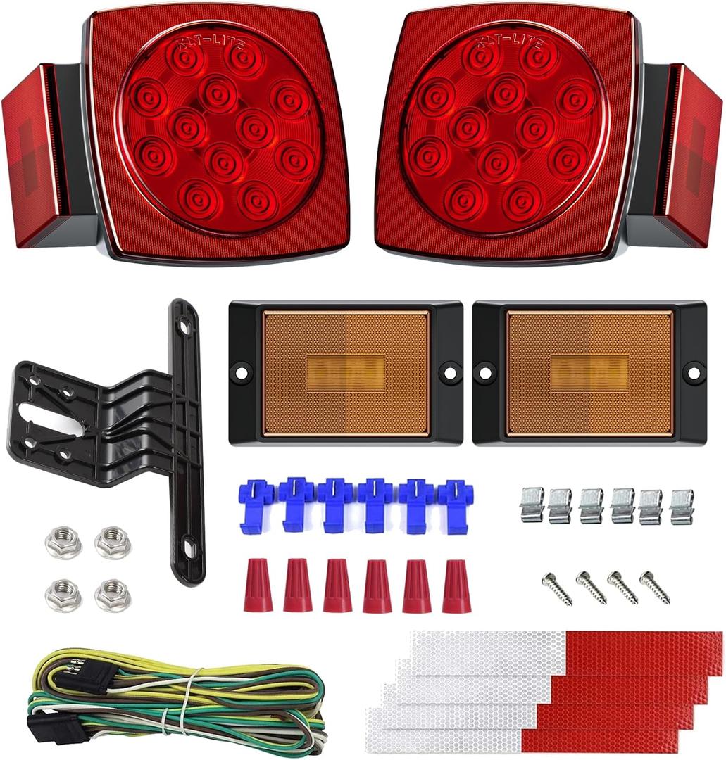 Cyfie LED Trailer Light Kit, Super Bright Submersible Brake Stop Turn Tail License Lights for Under 80" Camper Truck RV Boat Snowmobile, IP68 Waterproof, DOT Certified, 25ft Wiring Harness