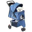 Sweetcrispy 3 Wheels Pet Stroller for Small Dogs and Cats Foldable Dog Stroller with Mesh Windows, Storage Basket & Cup Holder, Lightweight & Durable Pet Carrier for Travel, Outdoor Use, Blue