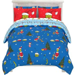 Grinch by Dr. Seuss Holiday & Christmas Bedding Super Soft Comforter and Sheet Set with Sham, 7 Piece Queen Size (Official Dr. Seuss Product) by Franco