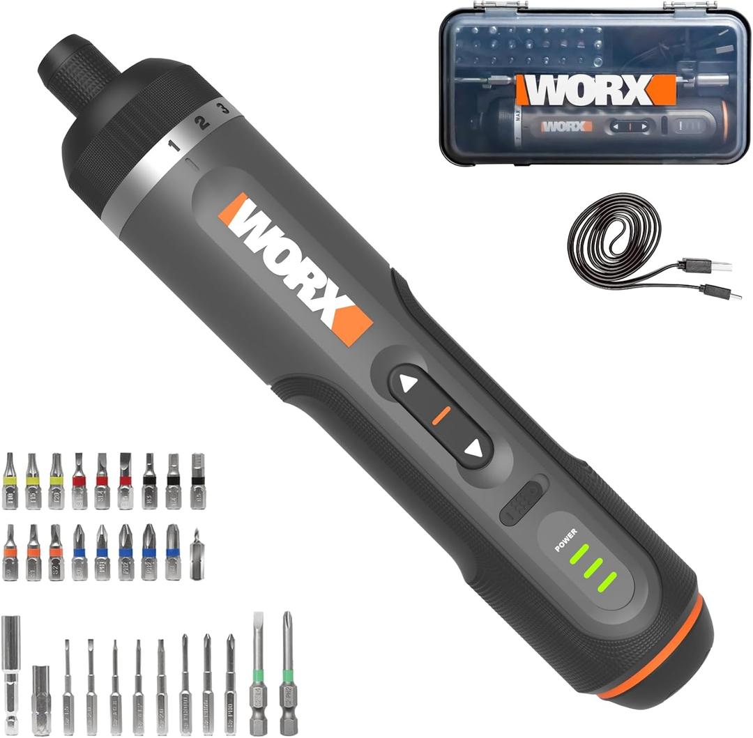 WORX WX242L 4V Lithium Screwdriver - 30-Piece Accessory Kit - Cordless Electric Driver - Rechargeable Battery - Black/Silver - Home DIY, Assembly, Furniture Installation, Repairs, Professional Use