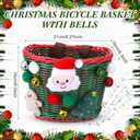 Christmas Bike Basket, Christmas Bike Basket Front Set Include Rattan Woven Bike Baskett with Bells Santa Plush Patterns, Xmas Stickers, Bike Bell, 2 Pcs Ribbons Tassels, Wheel Spoke Decoration (Green)