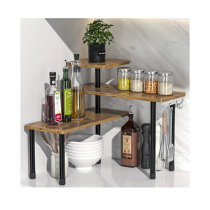 JayRex Countertop Organizer Organization, 3 Tier Moveable Corner Shelf Organizer for Kitchen, Bathroom, Spice Rack, Coffee Area, Over Sink, Dresser Table (Rustic Brown)