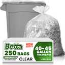 Betta 40-45 Gallon Clear High-Density Trash Bags, 250 Count Box, (40x48-inch) Commercial Medium-Duty Garbage Can Liners