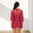 dream love Women Kimono Robe Floral Lace Babydoll Lingerie Sheer Mesh Nightgown S-XXL (S)