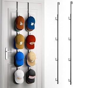 HapiRm Over Door Hat Rack - 2 Packs Hat Organizer with 8 Hooks Design, Hanging Baseball Cap Organizer Storage Holds Up to 40 Caps for Door, Bedroom, Closet (Black)