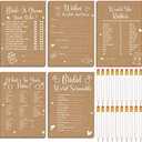 Funtery 145 Pcs Rustic Kraft Bridal Shower Games 5 Fun Wedding Party Games Activities Set Include 125 Wedding Shower Cards 20 Pencils Bride Groom Bachelorette Party Favor Supplies, for 25 Guests