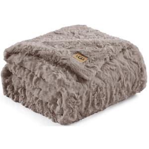 UGG 10484 Adalee Soft Faux Fur Reversible Accent Throw Blanket Fluffy Fuzzy Luxury Cozy Hotel Style Luxurious Soft Boho Home Decor Blankets For Bed And Living Room, 50 X 70-Inch, Oyster