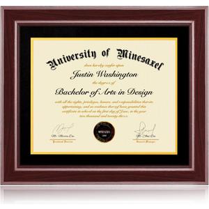 14x17 Diploma Frames 11x14 with Black Mat, Fits Degree Certificate Document, 17 x 14 Cherry Red Frame with Tempered Glass Panel for Wall Mounting