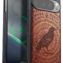 Carveit Magnetic Wooden Case for Google Pixel 10 Pro XL Case, Wood Artisan Engraved & Soft TPU Shockproof Cover, Compatible with MagSafe Wireless Chargers (The Haloed Crow) Rosy
