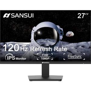 SANSUI 27 Inch Monitor, IPS 120Hz Computer Monitor Full HD 1920 x 1080P with HDMI DP Interfaces, Eye Care, Frameless, 100 x 100mm VESA Mountable (HDMI Cable Included)