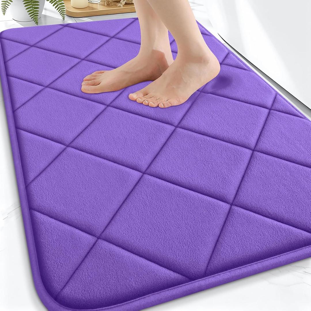OLANLY Memory Foam Bath Mat 30x20, Ultra Soft and Absorbent Bathroom Rugs, Machine Washable, Comfortable Bath Carpet for Bathroom Floor, Tub and Shower, Purple