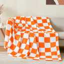 BEDELITE Checkered Twin Blanket for Couch Bed, Soft & Cozy Fleece Flannel Blanket with Checkerboard Grid Home Decor, Checkered Orange Tennessee Blanket, 60x80 Inches