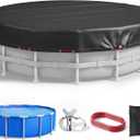 8Ft Round Pool Cover, Upgraded 420D Heavy Duty Oxford Fabric Pool Covers for Above Ground Pool with Winch and Cable, All Season Inflatable Pool Cover for UV Resistant, Waterproof and Dustproof